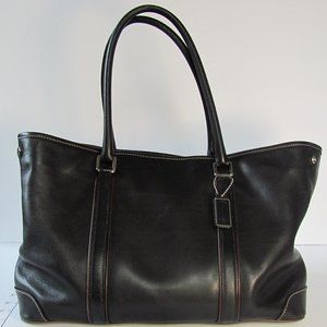Coach Hampton cowhide leather tote carryall 7585; black w/oxblood brown piping